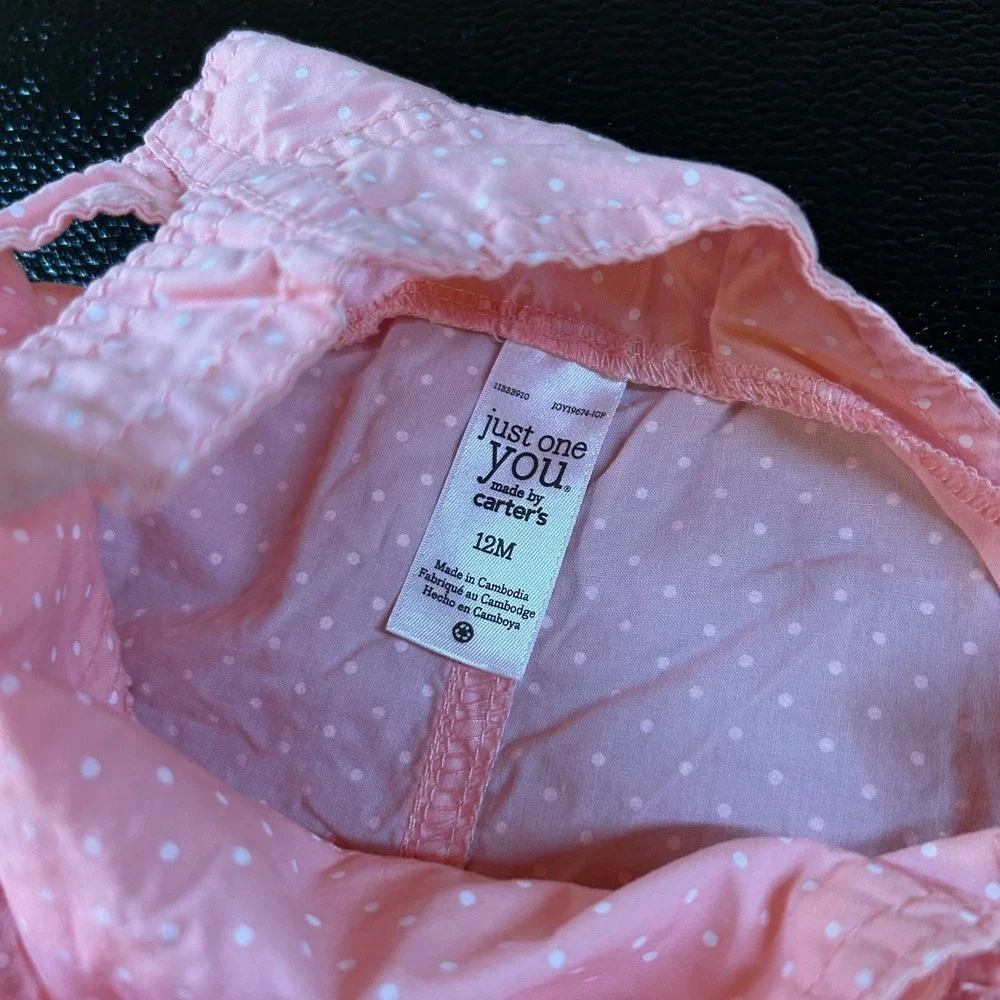 Carter's Bunny Overalls Romper Pink Polka Dot Spring Easter Outfit‎ Baby 12M